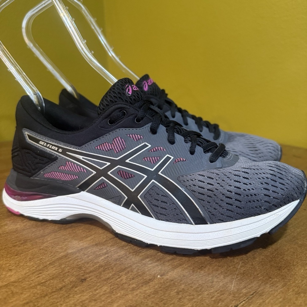 Women's Asics Gel-Flux 5 Grey/Black/Pink Running Shoe Sneaker T861N Size 8
